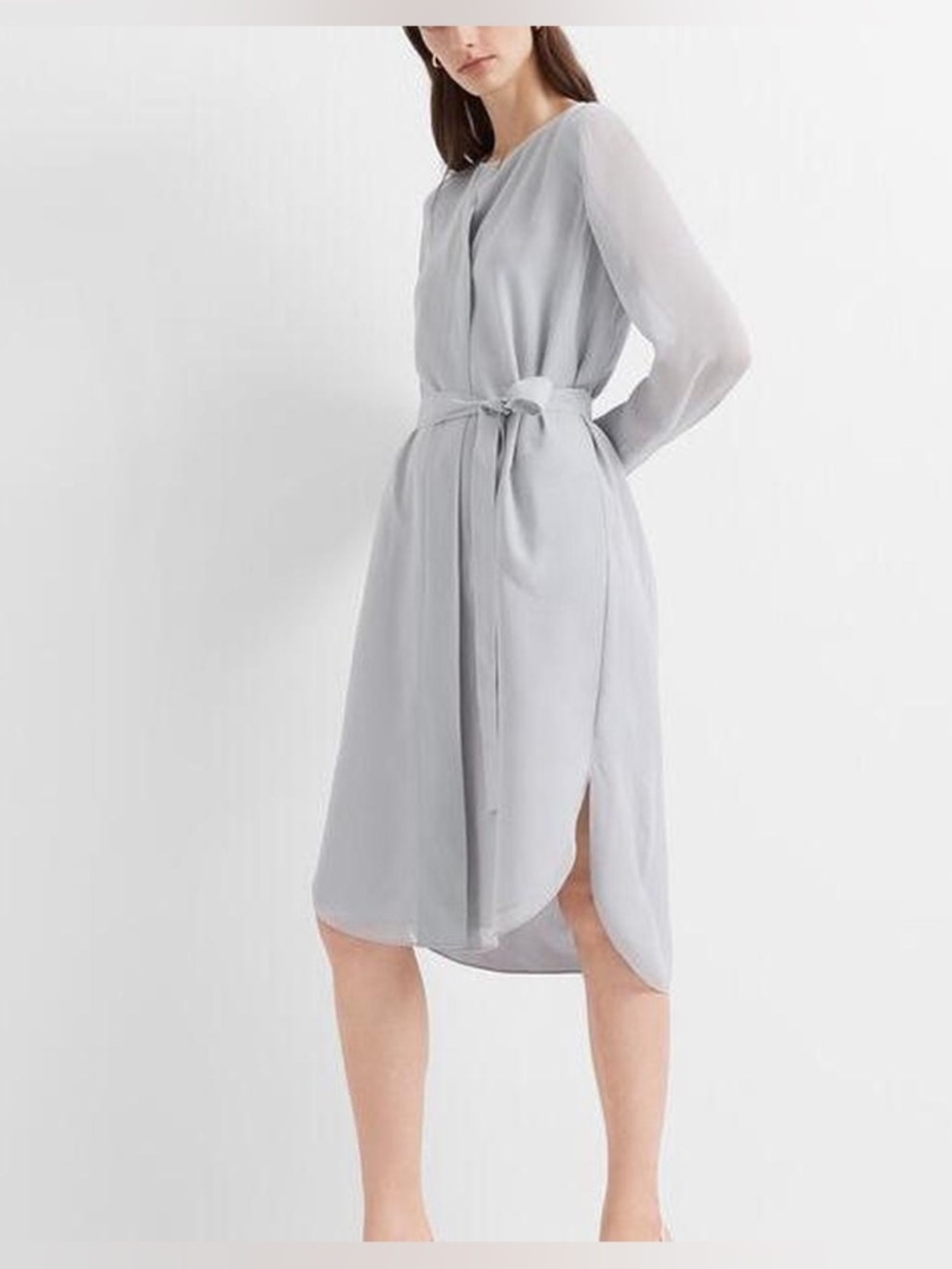 NWT Club Monaco Silk Shirttail Belted Robe Midi Dress - Cloud Gray Size 4